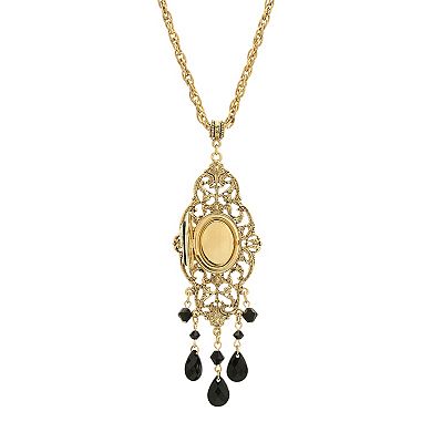 1928 Gold Tone Black Oval Cameo Locket Necklace