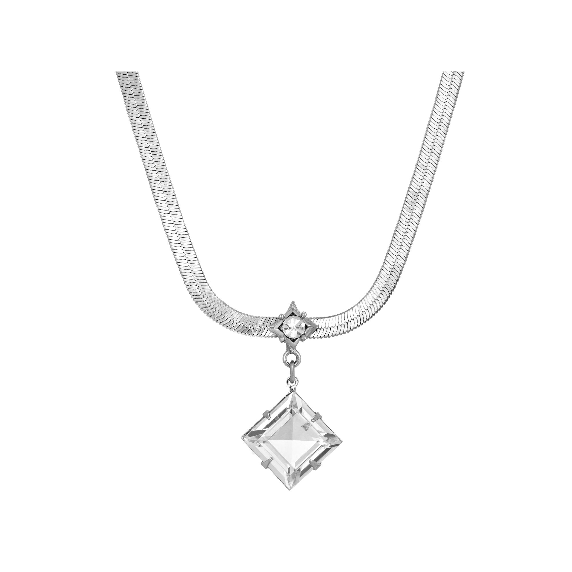 1928 Silver Tone Crystal Drop Pendant Necklace, Womens, Clear