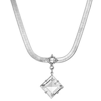 1928 Silver Tone Crystal Drop Pendant Necklace