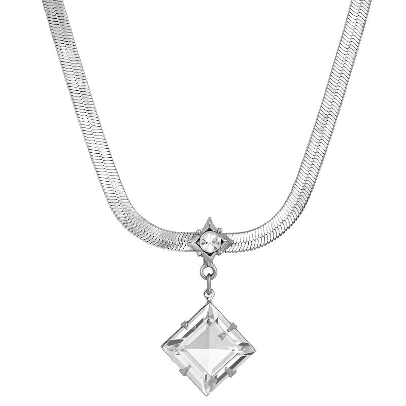 1928 Silver Tone Crystal Drop Pendant Necklace, Womens, Grey