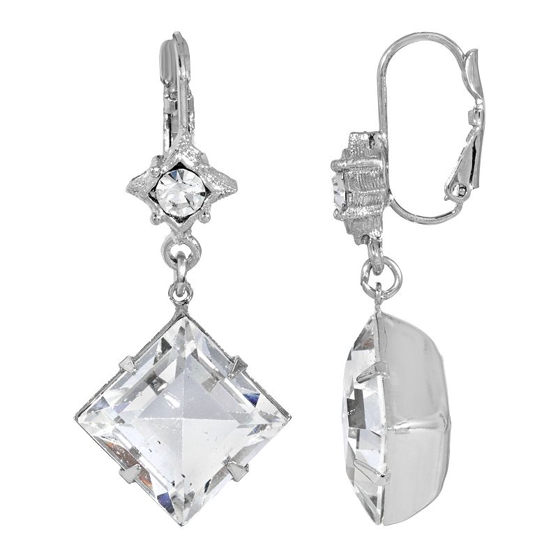 1928 Silver Tone Crystal Drop Earrings, Womens, Grey