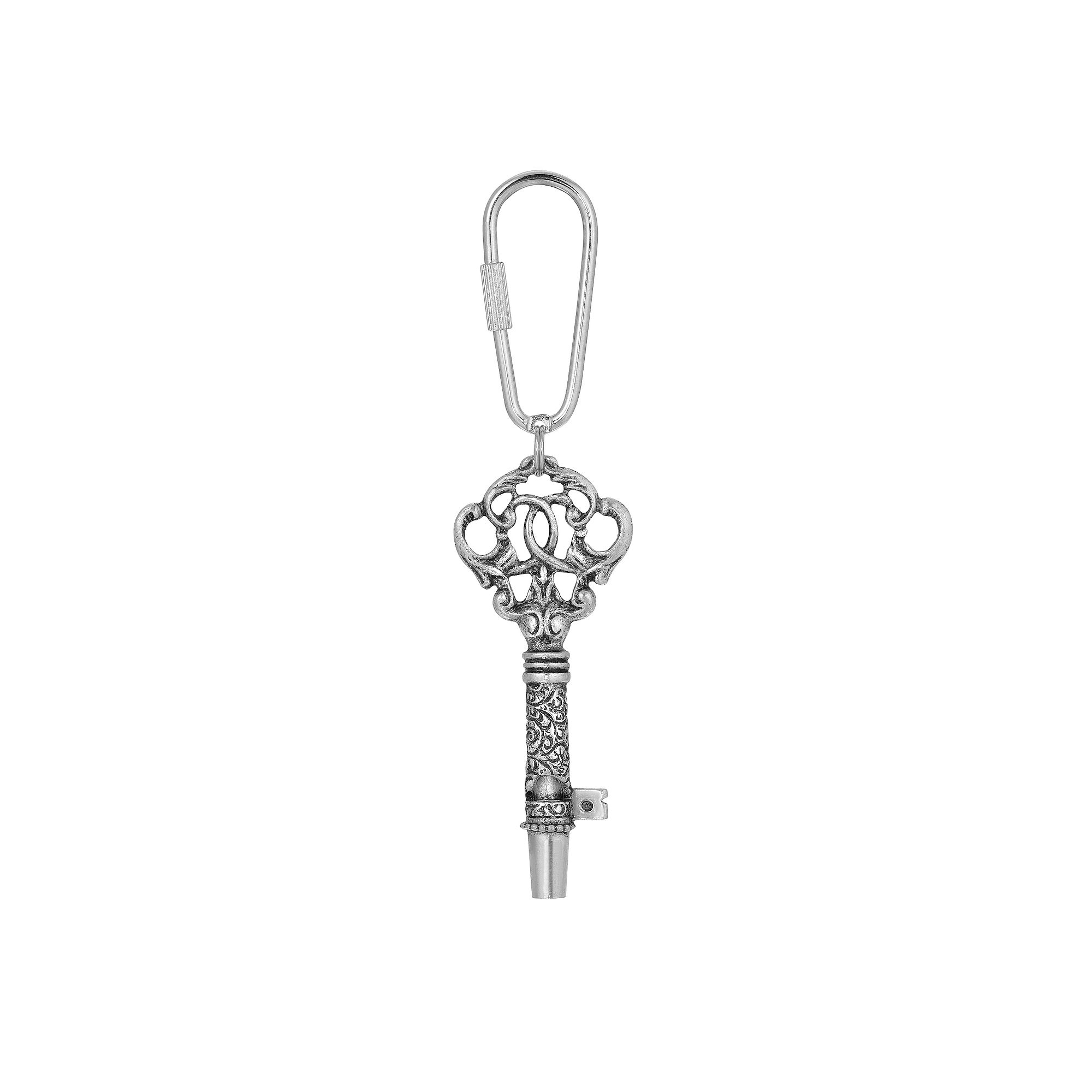 1928 Pewter Key-Shaped Whistle Key Fob, Silver Tone
