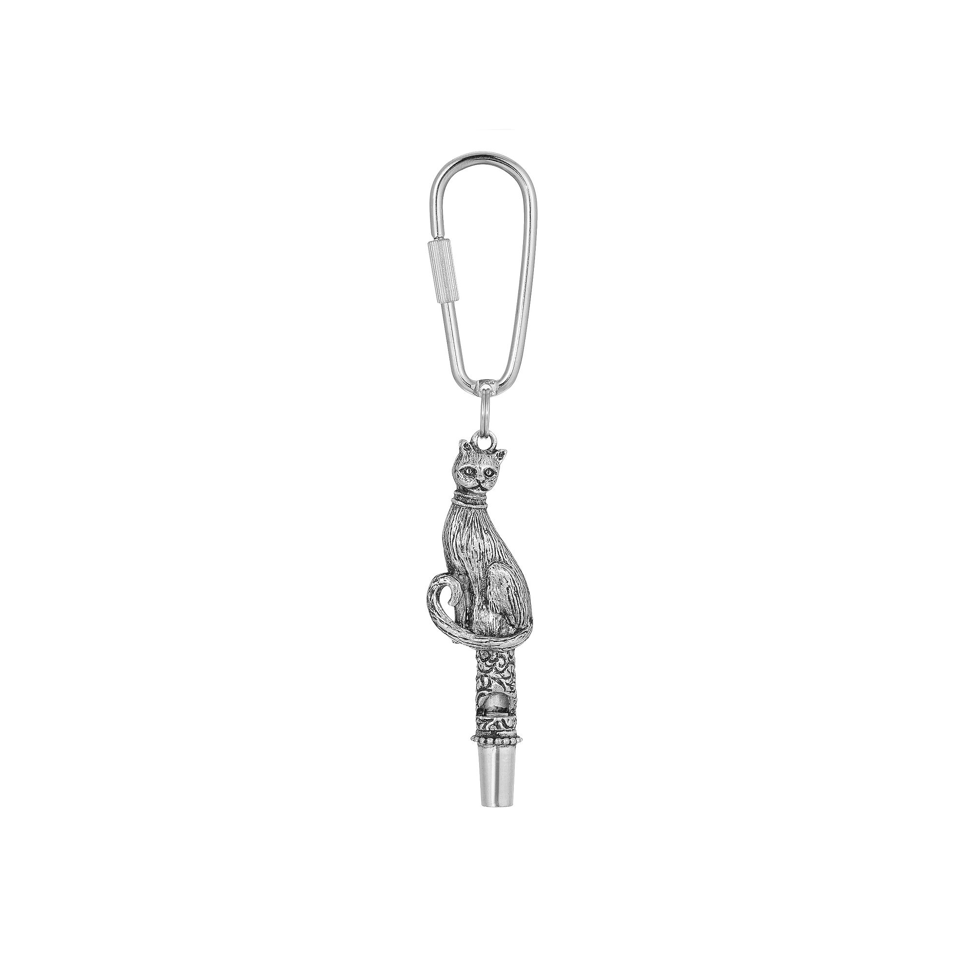 1928 Pewter Cat Whistle Key Fob, Silver Tone