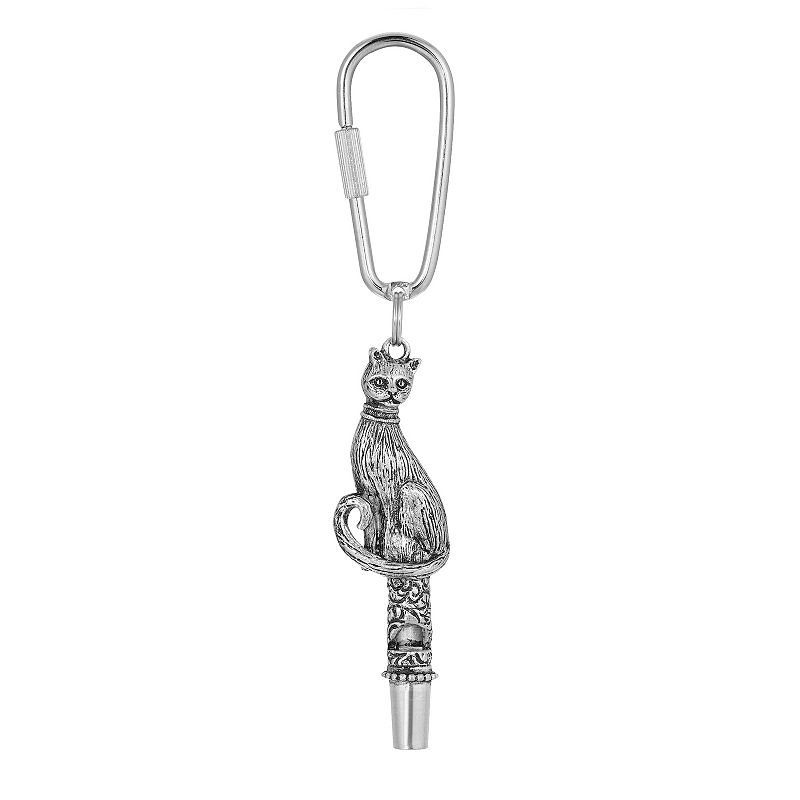 1928 Pewter Cat Whistle Key Fob, Silver