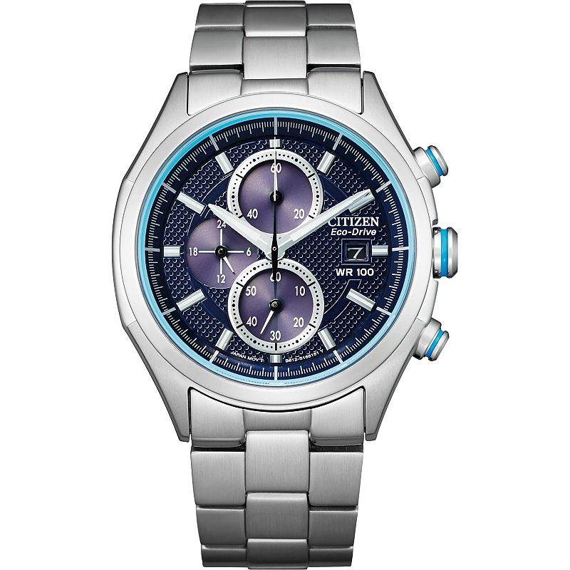 Citizen Eco-Drive Men's Blue Dial Chronograph Watch, Size: Large, Silver
