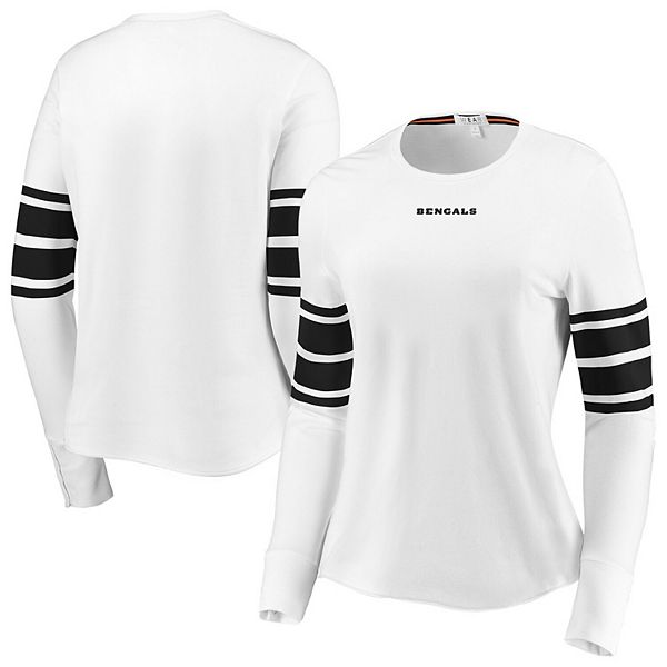 Women's WEAR by Erin Andrews White/Black Cincinnati Bengals Plus Size Snap Cuff  Long Sleeve T-Shirt