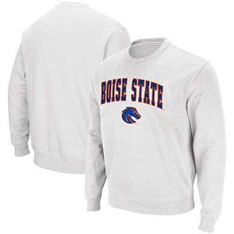 Men's Colosseum White Boise State Broncos Arch & Logo Tackle Twill Pullover Sweatshirt