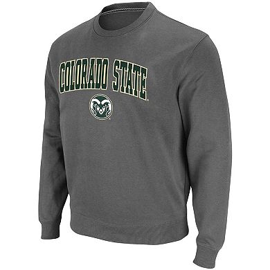 Men's Colosseum Charcoal Colorado State Rams Arch & Logo Tackle Twill Pullover Sweatshirt