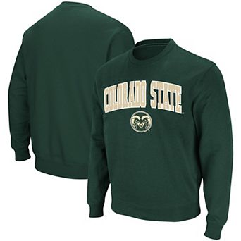 Men's Colosseum Green Colorado State Rams Arch & Logo Tackle Twill Pullover Sweatshirt