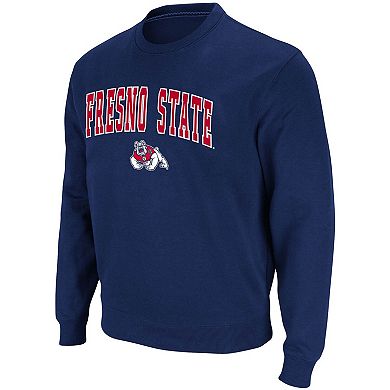 Men's Colosseum Navy Fresno State Bulldogs Arch & Logo Tackle Twill Pullover Sweatshirt