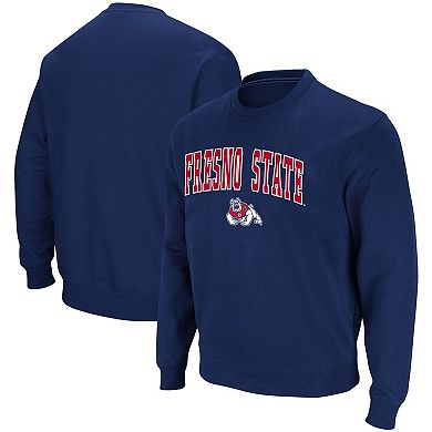Men's Colosseum Navy Fresno State Bulldogs Arch & Logo Tackle Twill Pullover Sweatshirt