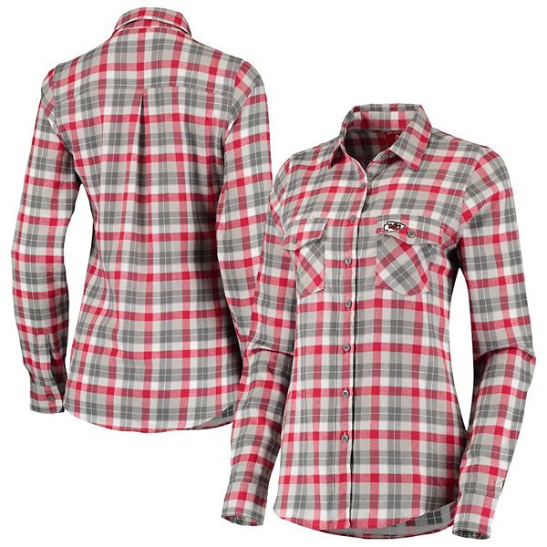 Women's Antigua Black/Gray Philadelphia Eagles Instinct Flannel Long Sleeve  Button-Up Shirt