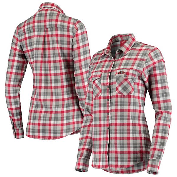 Women's Antigua Scarlet/Gray San Francisco 49ers Instinct Flannel Long  Sleeve Button-Up Shirt