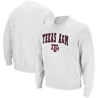 Men's Colosseum White Texas A&M Aggies Arch & Logo Tackle Twill Pullover Sweatshirt