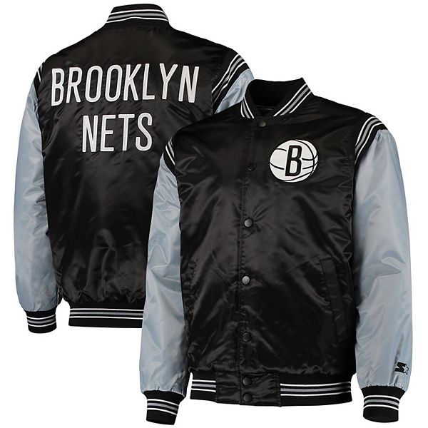 Youth Starter Black Brooklyn Nets Raglan Full-Snap Varsity Jacket