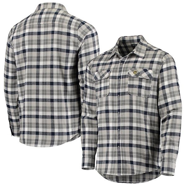 Men's Milwaukee Brewers Antigua Navy/Gray Flannel Button-Up Shirt