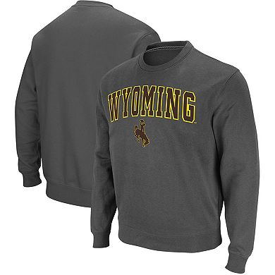 Men's Colosseum Charcoal Wyoming Cowboys Arch & Logo Tackle Twill Pullover Sweatshirt