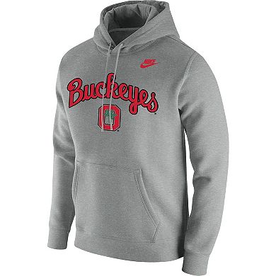 Men's Nike Heathered Gray Ohio State Buckeyes Script Vintage School Logo Pullover Hoodie