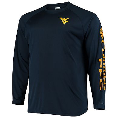 Men's Columbia Navy West Virginia Mountaineers Big & Tall Terminal Tackle Long Sleeve Omni-Shade T-Shirt