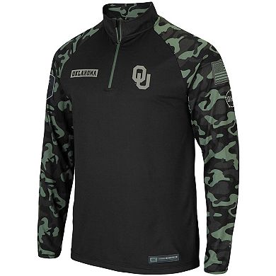 Men's Colosseum Black Oklahoma Sooners OHT Military Appreciation Take Flight Raglan Quarter-Zip Jacket