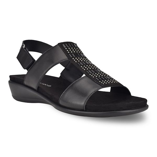 Easy Spirit Womens Hazel Leather Embellished Flat Sandals