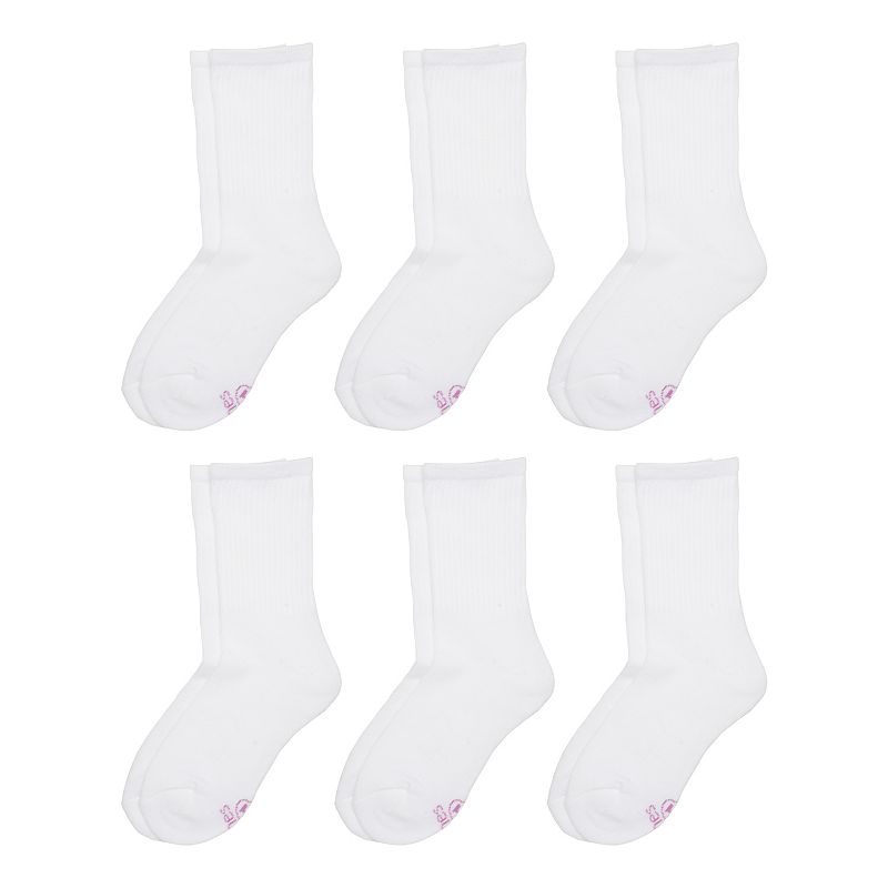 Girls Hanes® 6 Pairs Ultimate Crew Socks, Girl's, Size: Small, White