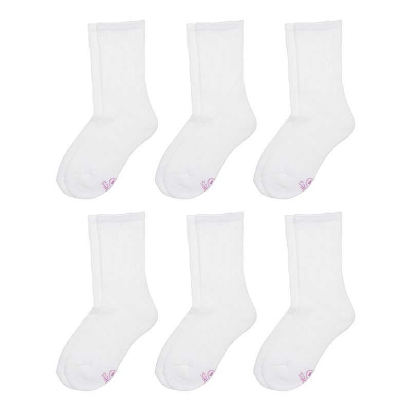 Girls Hanes Ultimate 6-Pack Crew Socks, Girls, Size: Medium, Multicolor