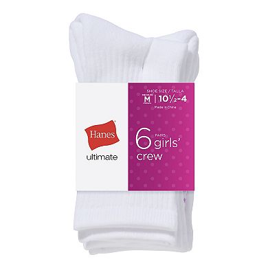 Girls Hanes® 6 Pairs Ultimate Crew Socks