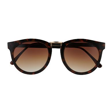 Women's Nine West 53mm Tortoise & Gold Metal Combo Round Sunglasses