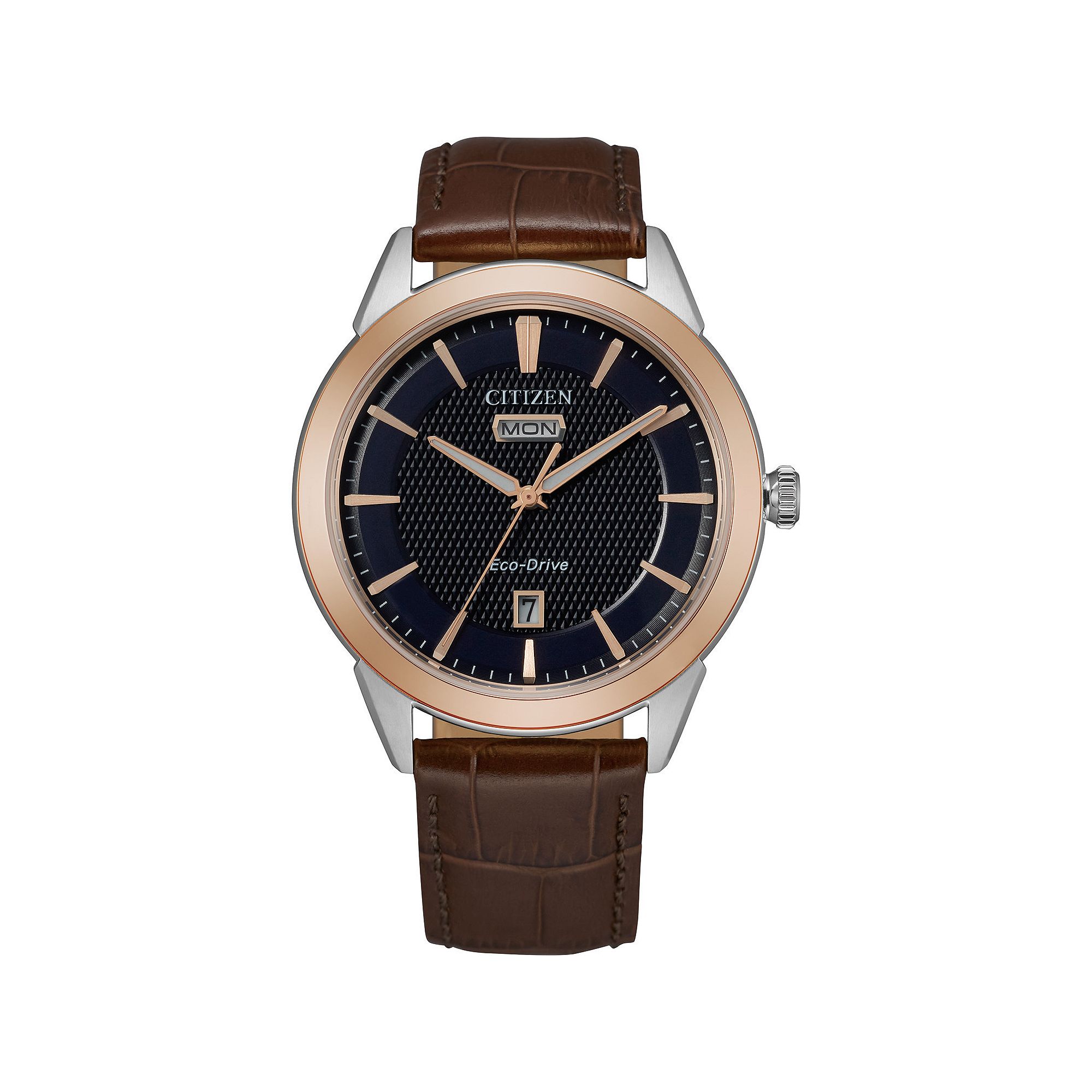 Citizen Eco-Drive Mens Day/Date Blue Dial Watch, Size: Large, Brown
