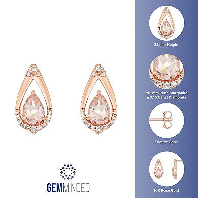 Gemminded 10k Rose Gold 1/6 Carat T.W. Diamond & Morganite Drop Earrings