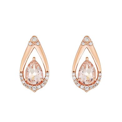 Gemminded 10k Rose Gold 1/6 Carat T.W. Diamond & Morganite Drop Earrings
