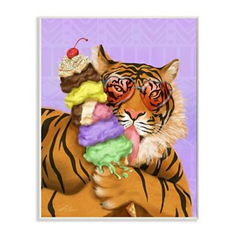 Stupell Home Decor Glamour Tiger with Colorful Ice Cream Cone Wall Art
