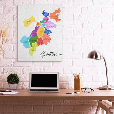Stupell Home Decor Boston Massachusetts Neighborhood Map Canvas Wall Art