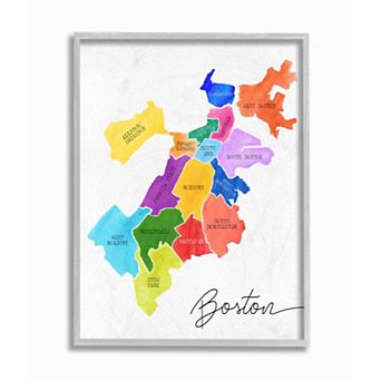 Stupell Home Decor Boston Massachusetts Neighborhood Map Wall Art