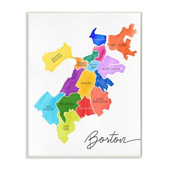 Stupell Home Decor Colorful Map of Boston Massachusetts by Neighborhood Wall Art