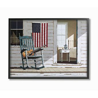 Stupell Home Decor Americana Porch Rocker with Guitar Wall Art - Black Frame