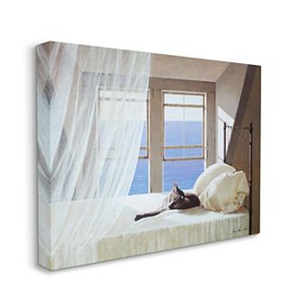 Stupell Home Decor Cat Resting on White Oceanside Bed Canvas Wall Art