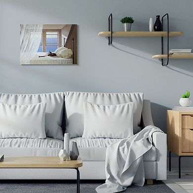 Stupell Home Decor Cat Resting on White Oceanside Bed Canvas Wall Art