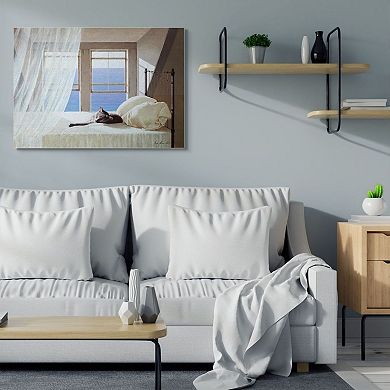 Stupell Home Decor Cat Resting on White Oceanside Bed Canvas Wall Art