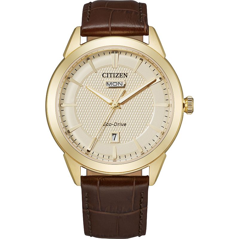 Citizen Men's Eco Day & Date Gold Dial Watch, Size: Large, Brown