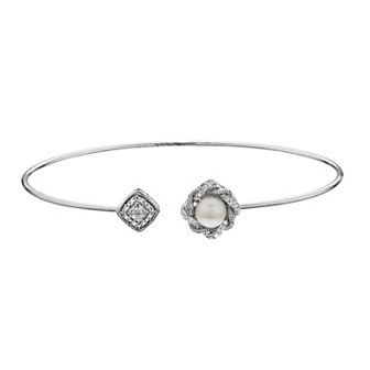 Simply Vera Vera Wang Sterling Silver 1/10 Carat T.W. Diamond & Freshwater Cultured Pearl Bangle Bracelet