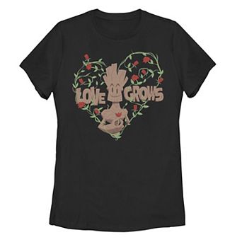 Juniors' Marvel Groot Love Grows Heart Branches Tee
