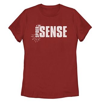 Juniors' Marvel Spider-Man Spider-Sense Text Tee