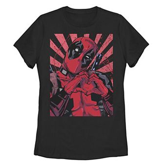 Juniors' Marvel Deadpool Closed Hand Heart Tee