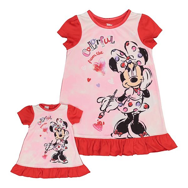 Disney's Minnie Mouse Girls Nightgown With Matching Doll Set 