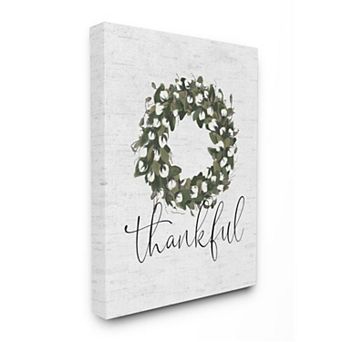 Stupell Home Decor Cotton Flower Country Style Wreath with Thankful Text Wall Art