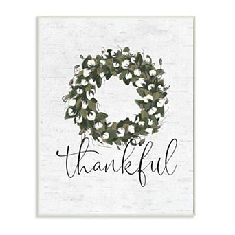 Stupell Home Decor Cotton Flower Country Style Wreath with Thankful Text Wall Art
