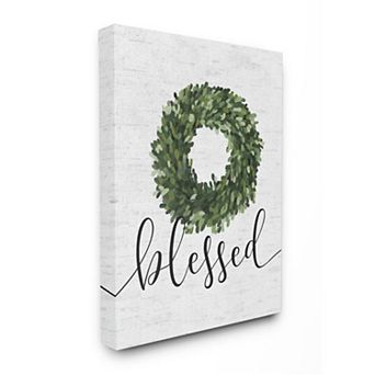 Stupell Home Decor Simple Blessed Text with Greenery Wreath Design Canvas Wall Art