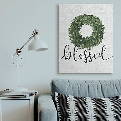 Stupell Home Decor Simple Blessed Text with Greenery Wreath Design Wall Art